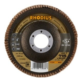 RHODIUS TOPline LGZ F Fächerschleifscheibe 115 x 22,23 mm K80