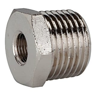 Riegler Reduziernippel, R 3/8 a., G 1/8 i., SW 17, Messing vernickelt