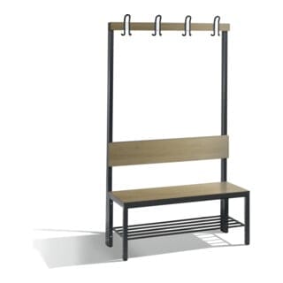 C+P Garderobenbank mit Rückenlehne, Basic Plus, H1650xB1000xT407mm, Gestell Schwarzgrau / Dekor Eiche Sereno (8060-110)