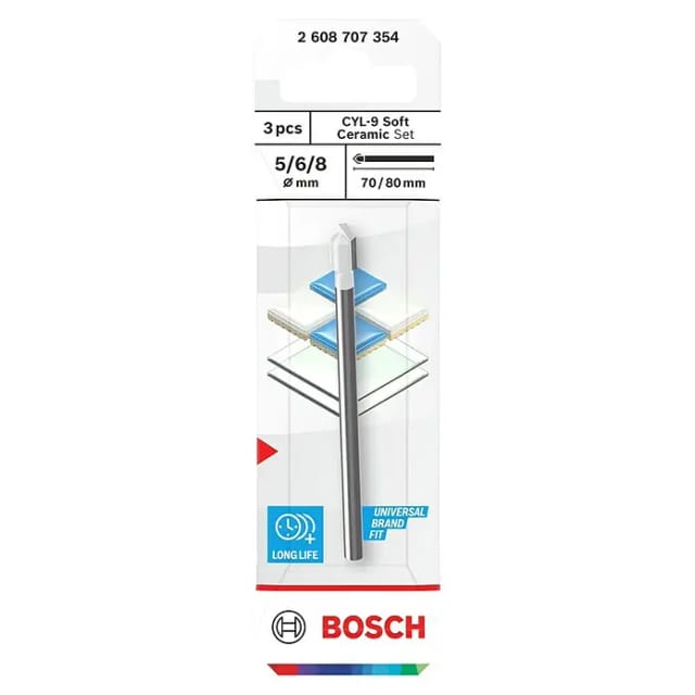 Bosch CYL-9 Soft Ceramic Bohrer-Set, 5 x 70; 6 x 80; 8 x 80 mm, 3-tlg.