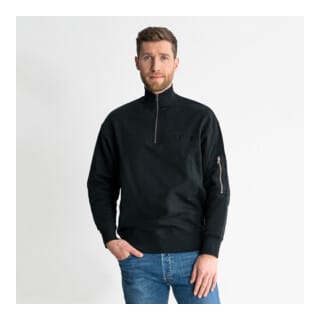STIER Oversized Zip Sweater Functional Pocket organic cotton M Black