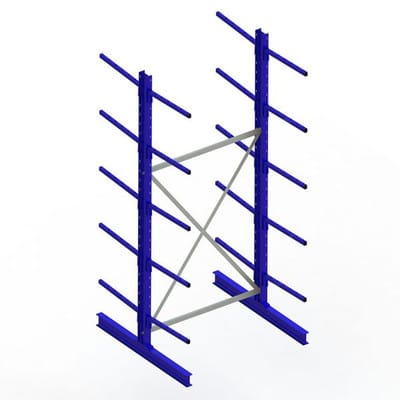 Meta Kragarmregal Grundregal IPE120 doppelseitig 3000 x 1300 x 1200 mm Enzianblau 10 Kragarmen je Ständer