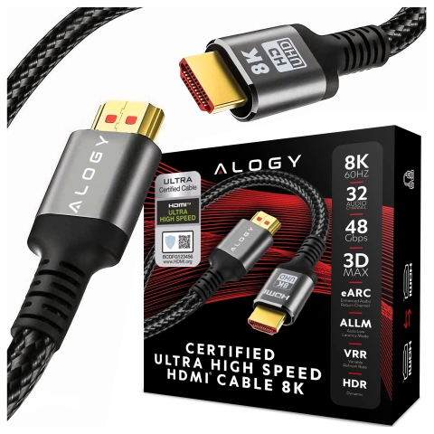 Hdmi 2.1 Kabel, 1,5 M, 4k/8k Alogy Ultra High Speed™ 48 Gbit/s 60 Hz, Premium-qualität Mit Vergoldeten Anschlüssen, Nylongeflecht, Kupfer – Schwarz