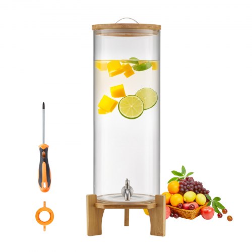Getränkespender (1 X 13 L) Für Partys Saftspender (aus Glas) Mit Holzständer & Zapfhahn Wasserspender Für Restaurants Partys, Limonade Eistee Selbstgemachte Getränke Spender