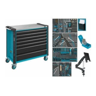 HAZET Werkstattwagen Assistent 179NXXL-7/342 Schubladen, flach: 5 x 81 x 870 x 398 mm Schubladen, hoch: 2 x 166 x 870 x 398 mm Anzahl Werkzeuge: 342