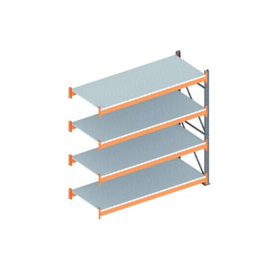Meta Großfachregal Anbauregal 2700 x 2700 x 1100 mm verzinkt / rotorange multipal S + Stahlpaneelen