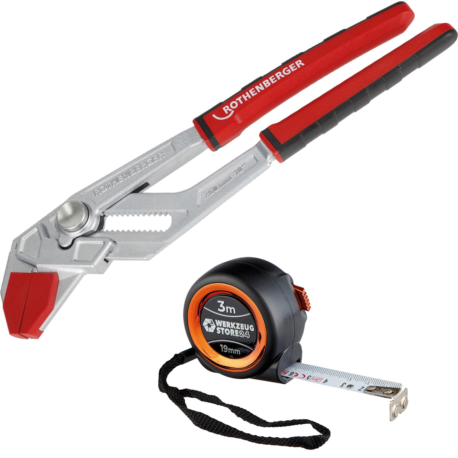Rothenberger Rofast Zangenschlüssel, 10" 2k Mit 3 Paar Schonbacken + Bandmaß - 1000004810-set