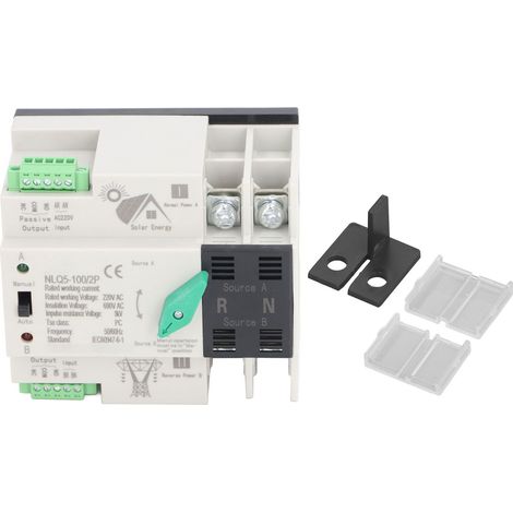 Marhynchus Commutateur De Transfert Automatique À Double Puissance, Commutateur De Générateur 2p Avec 2 Modes De Fonctionnement Pour Montage Sur Rail Din 35 Mm Pv Vers Utilitaire (100a)