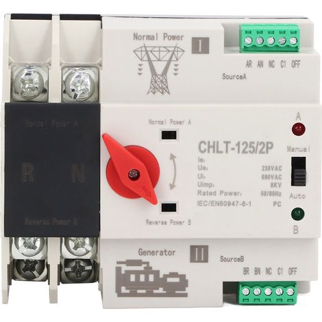 Commutateur De Transfert Automatique Double Puissance Chlt 125 2p, Niveau D'Isolation De Argenté Fiable Pc, Ac230v Pour Usines, Centres Commerciaux, Crèches (63a)
