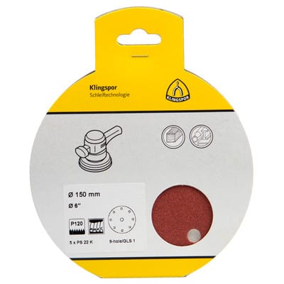 Klingspor PS 22 K Schleifmittel (Set) kletthaftend, 150 mm Lochform GLS51, SB-verpackt im Reiter