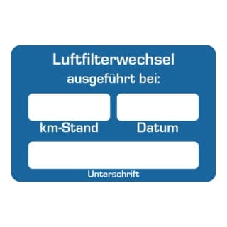 Eichner Kundendienstaufkleber Text: Luftfilter-Wechsel ausgeführt bei