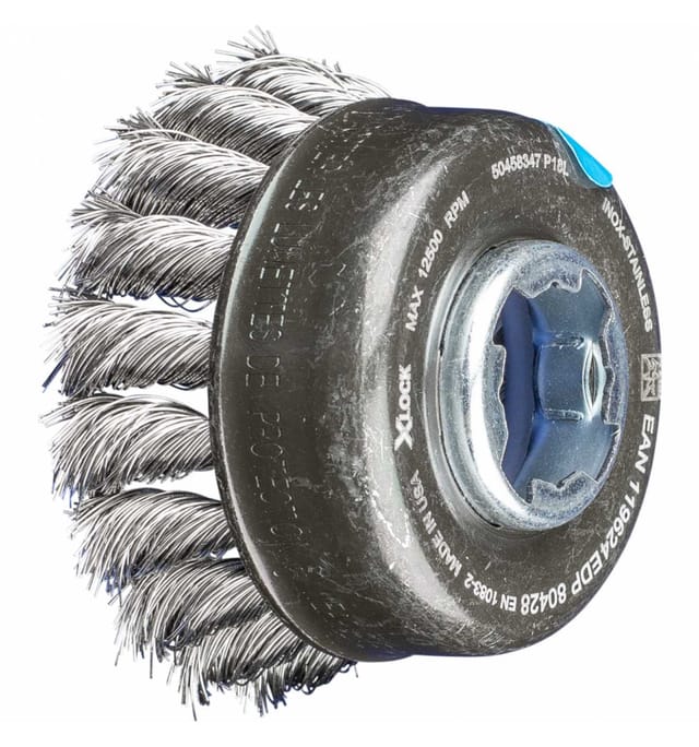 PFERD TOOLS Topfbürste gezopft TBG Ø 65 mm Bohrung 22,2 mm/X-LOCK Edelstahl-Draht-Ø 0,35 mm Winkelschleifer