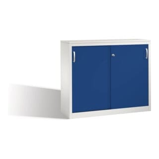 C+P Akten-Sideboard Acurado mit Schiebetüren, 2 Ordnerhöhen, H1000xB1200xT400mm Front Enzianblau Korpus Lichtgrau