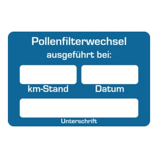 Eichner Kundendienstaufkleber Text: Pollenfilter