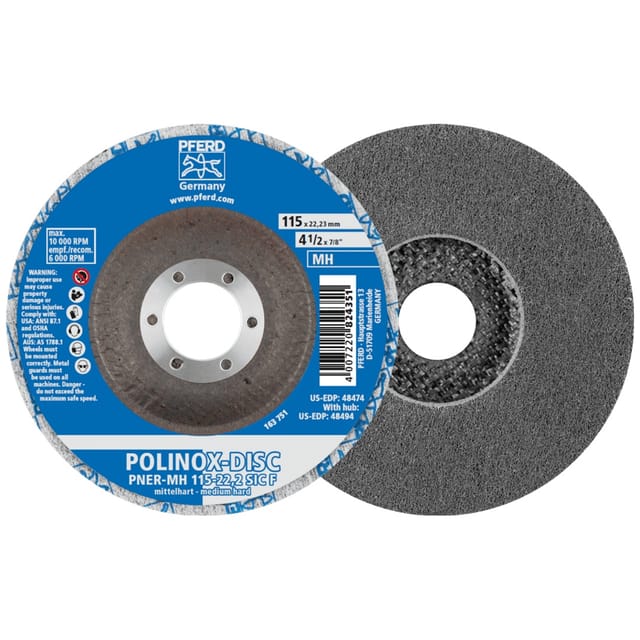PFERD TOOLS POLINOX verpresste Vlies-Disc PNER Ø 115 mm Bohrung-Ø 22,23 mm Mittehart SIC Fein für Finish