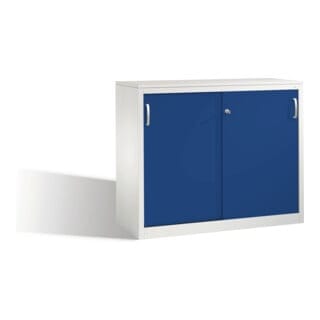 C+P Akten-Sideboard Acurado mit Schiebetüren, 2 Ordnerhöhen, H1000xB1200xT500mm Front Enzianblau Korpus Lichtgrau