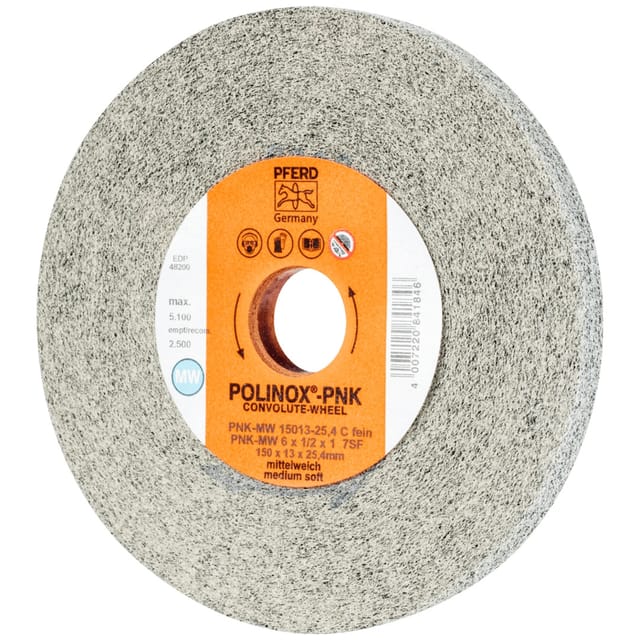 PFERD TOOLS POLINOX Gewickeltes Vlies-Rad PNK Ø 150x13 mm Bohrung-Ø 25,4 mm Mittelweich SIC Fein für Finish