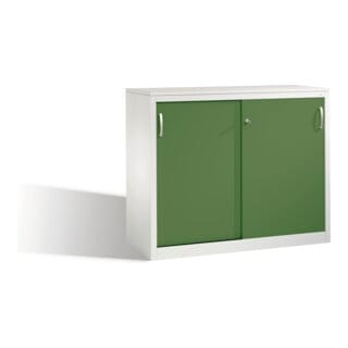 C+P Akten-Sideboard Acurado mit Schiebetüren, 2 Ordnerhöhen, H1000xB1200xT500mm Front Resedagrün Korpus Lichtgrau