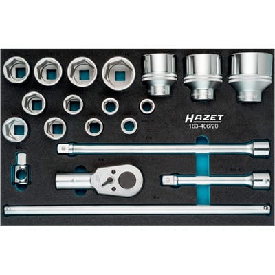 HAZET Steckschlüssel-Satz 163-406/20 Vierkant hohl 20 mm (3/4 Zoll) Außen-Sechskant Profil Anzahl Werkzeuge: 20