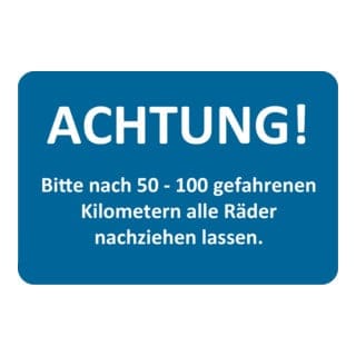 Eichner Kundendienstaufkleber, Text: Räder nachziehen