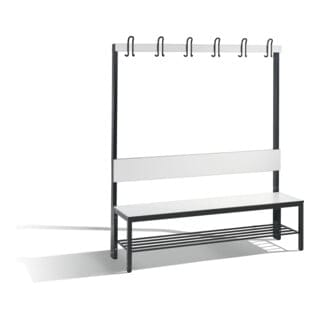 C+P Garderobenbank mit Rückenlehne, Basic Plus, H1650xB1500xT407mm, Gestell Schwarzgrau / Dekor Weiß (8061-110)