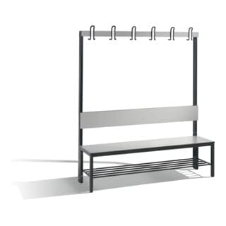 C+P Garderobenbank mit Rückenlehne, Basic Plus, H1650xB1500xT407mm, Gestell Schwarzgrau / Dekor Silbergrau (8061-110)