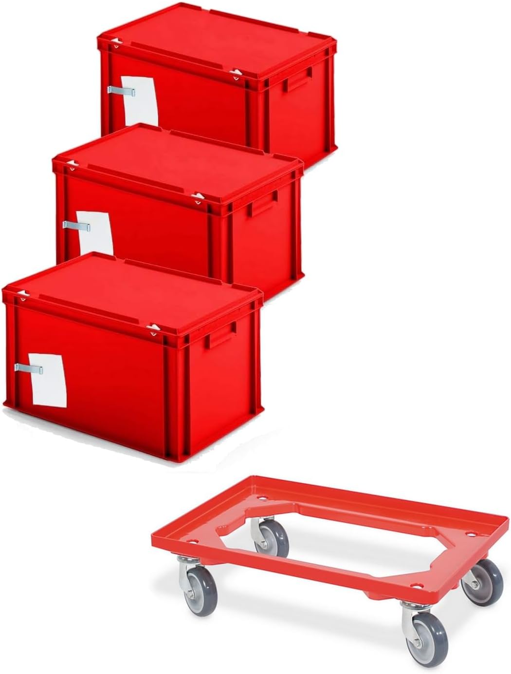 Brb 3x Ordner-archivboxen Für Je 7 Ordner (a4, Breiter Rücken), Inkl. Transportroller (rot)
