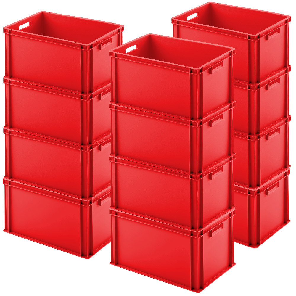 Brb 12x Euro-stapelbehälter, Lxbxh 600x400x320 Mm, Rot, Pp, Lebensmittelecht