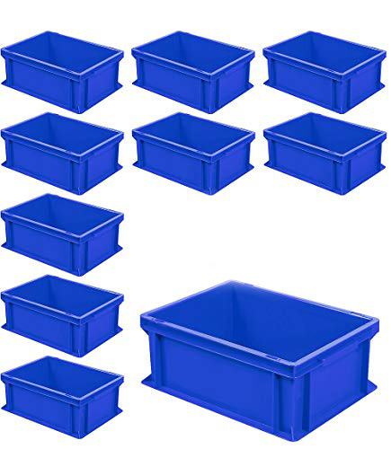 Brb 10x Euro-stapelbehälter Mit 2 Griffleisten, Lxbxh 400x300x170 Mm, 16 Liter, Blau