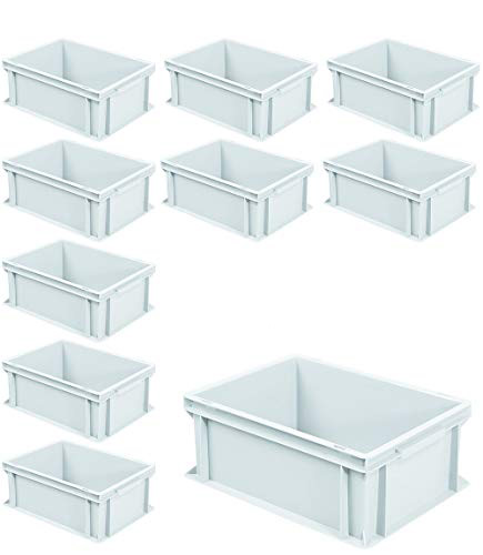 Brb 10x Euro-stapelbehälter Mit 2 Griffleisten, Lxbxh 400x300x170 Mm, 16 Liter, Weiß
