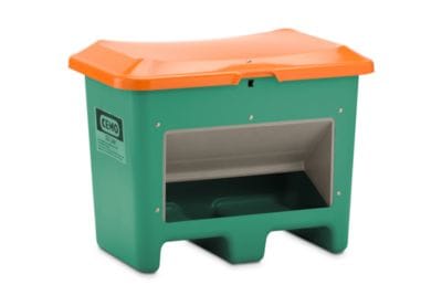 CEMO Streugutbehälter Plus3 200 Liter unterfahrbar mit Entnahme grün/orange