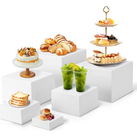 Set Mit 6 Würfelförmigen Buffetständern, Stapelbare Acryl-kuchenständer Mit Hohlem Sockel Für Desserts, Buffets, Kosmetikartikel, Sammlerstücke (weiß)