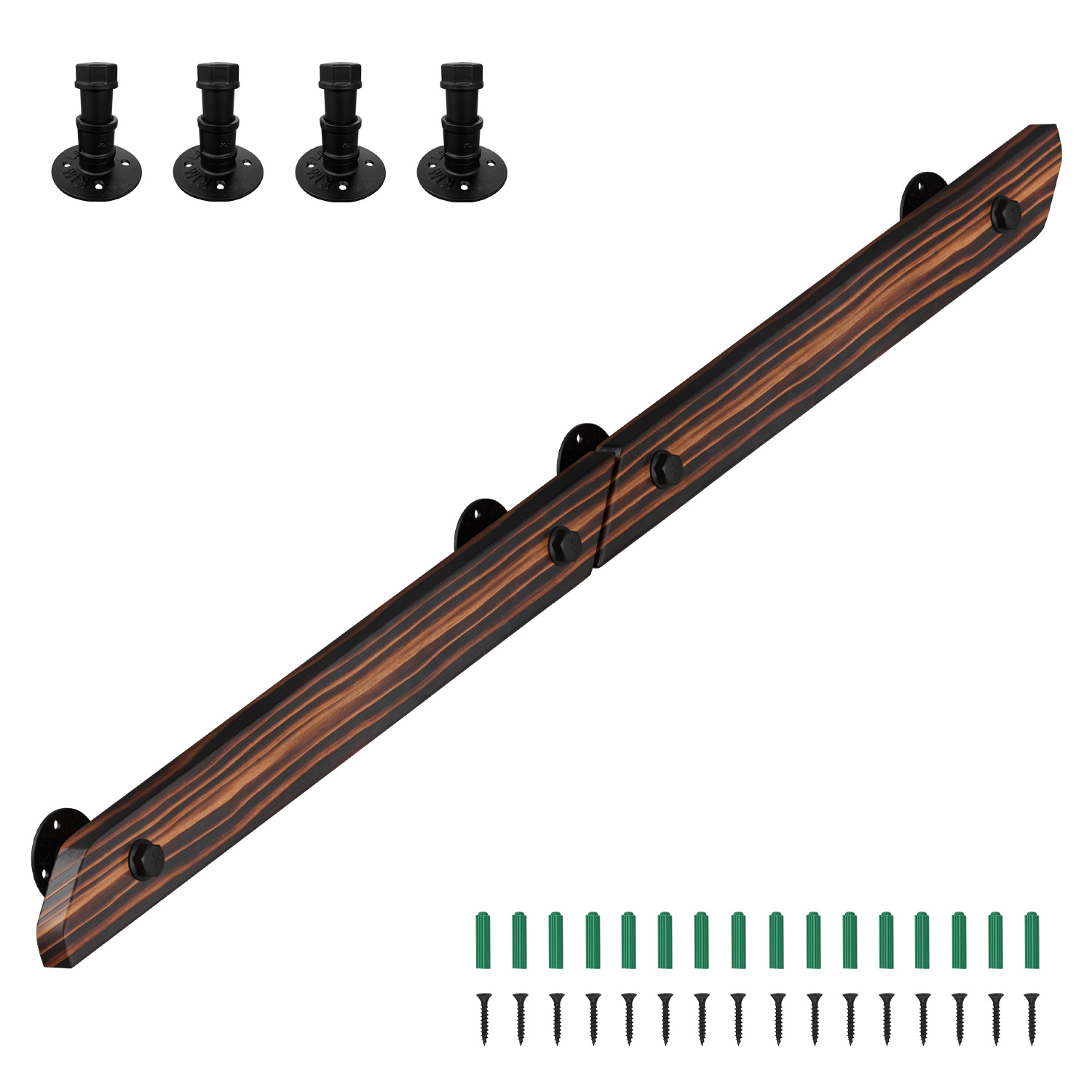 Wolketon Wandhandlauf Aus Kiefernholz 150 Cm, Verbindbare Ausführung Zu Einem Handlauf, Braun Mit Holzmaserung, Mit Eisenhalter