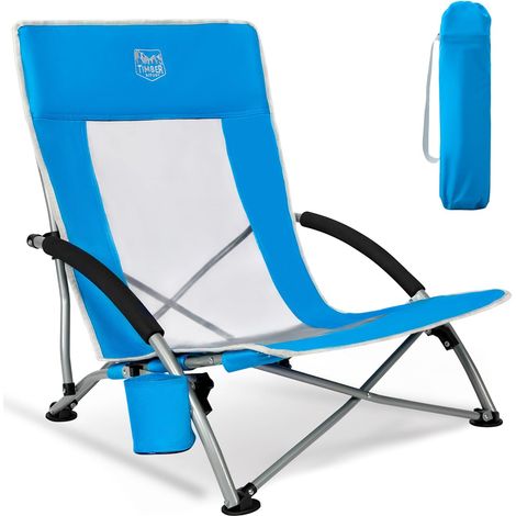 Timber Ridge Faltbarer Strandstuhl, Tragbarer Campingstuhl, Niedrige Rückenlehne, Hohe Rückenlehne, Ultraleichtes Netzgewebe Mit Tragetasche, Blau (1 Stück)