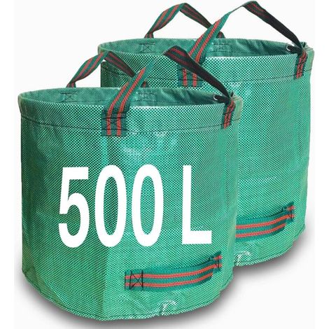 2 X 500-liter-gartenabfallsäcke – Reißfestes Polypropylengewebe – 4 Tragegriffe – Flexibler Verschlussring Zum Schnellen Befüllen