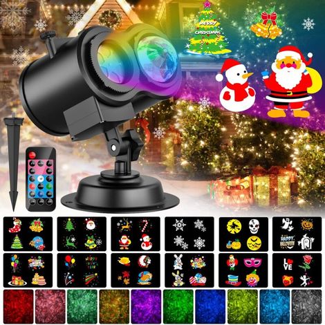 2-in-1 Led-weihnachtsprojektor Für Den Außenbereich – 12 Dias – 10 Farben – Wasserwelleneffekt – Schutzart Ip65 – Fernbedienung Mit Timer