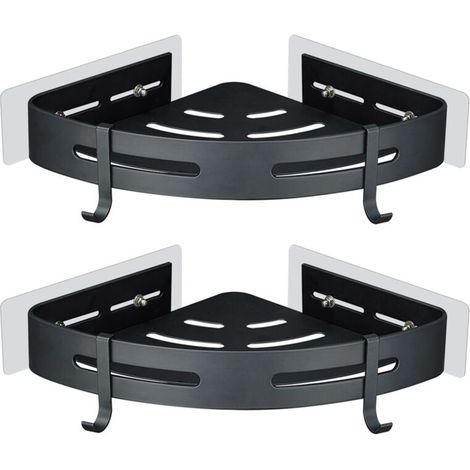 Eckduschablage Ohne Bohren – Eckbadezimmerablage Ohne Bohren – Badezimmerregal Zur Wandmontage, Aluminium, Selbstklebend, 2-teilig, Schwarzer Badezimmer-organizer