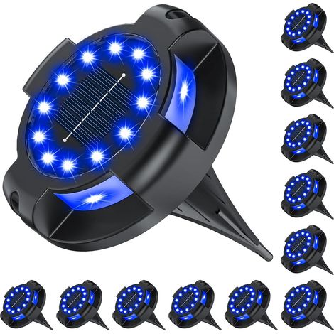 Set Mit 12 Solar-wegeleuchten Für Den Außenbereich, 16 Helle Blaue Leds, Solar-bodenleuchten Mit Seitenbeleuchtung, Wasserdichte Solarleuchten Für Terrasse, Garten, Pool Und Garageneinfahrt.