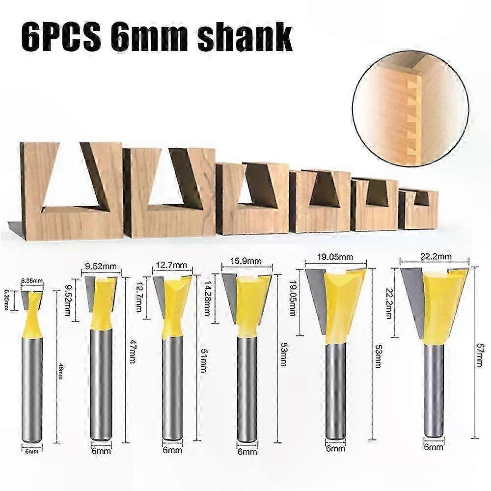 Set Mit 6 Geraden 1/4"-fräsern, 6 Mm Schaft, 14° Winkel, Für Oberfräsen, Holzbearbeitung, Gravur Und Andere Holzprojekte, Professionelles Fräswerkzeug.