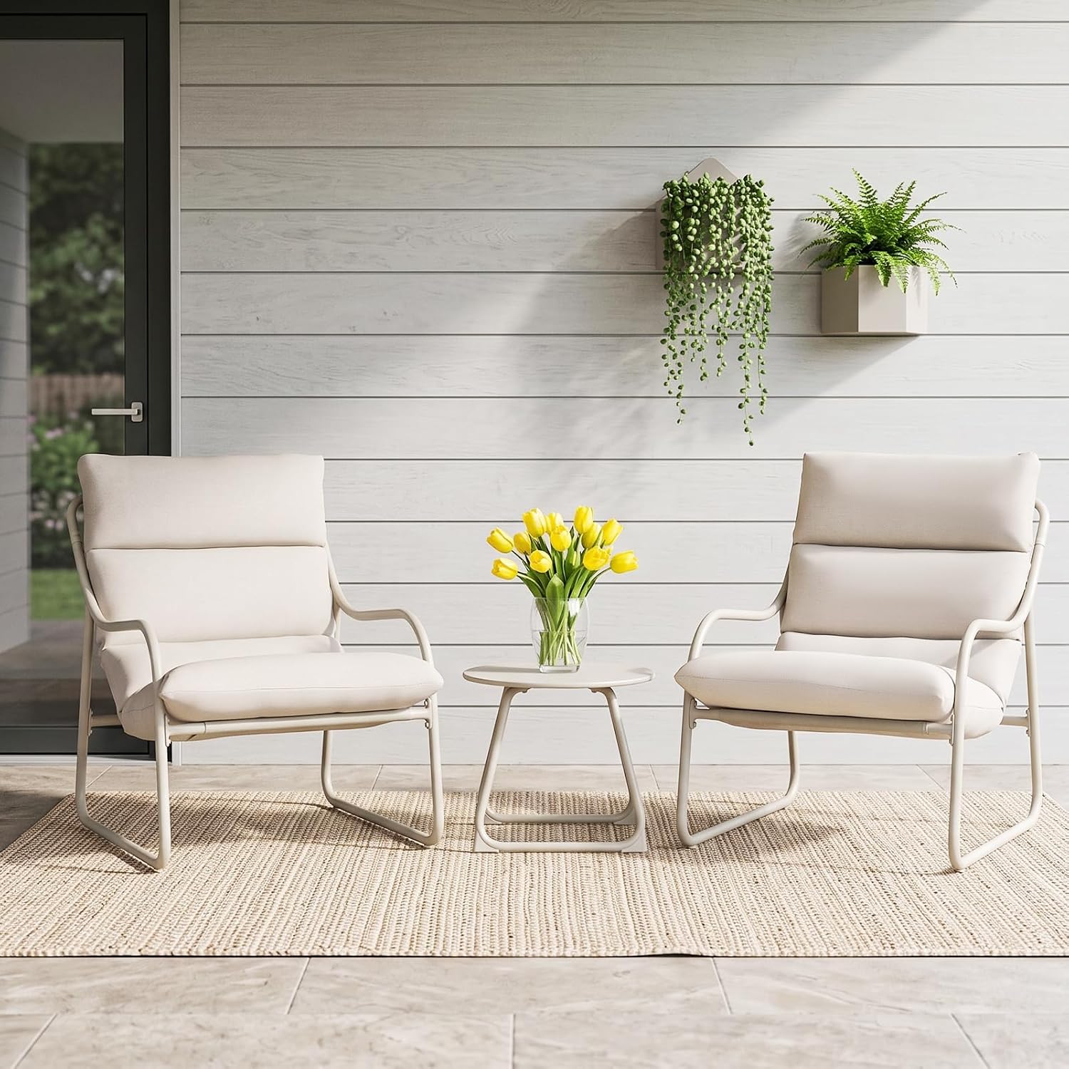 Natural Expressions Balkonmöbel-set 3-teilig, Patio-bistro-set Mit Aluminiumrahmen, Textilene-gewebe, 14 Cm Dicken Sitzkissen, 1 Couchtisch, 2-sitzer-set, Beige Gartenmöbel-set