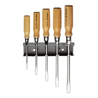 Facom Schraubendreher Holzgriff Abtriebe Phillips®, Pozidriv®, Schlitz Satz im Karton, 8-tlg.