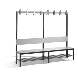 C+P Garderobenbank mit Rückenlehne, Basic Plus, H1650xB1960xT407mm, Gestell Schwarzgrau / Dekor Silbergrau (8062-110)