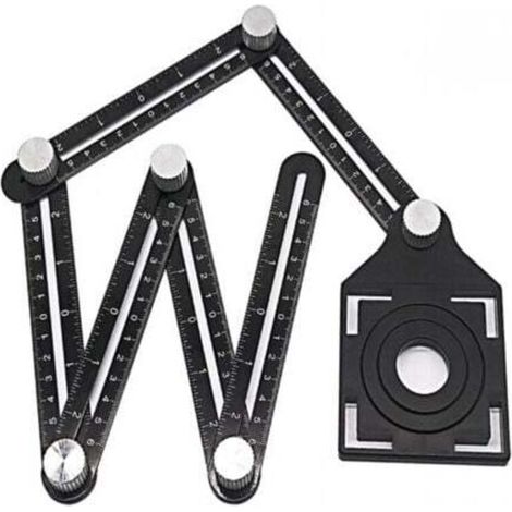 Noir Règle De Mesure Multi-angle Avec Trou De Positionnement, Outil De Gabarit D'Angle En Alliage D'Aluminium À 6 Côtés,template Outil De Mesure