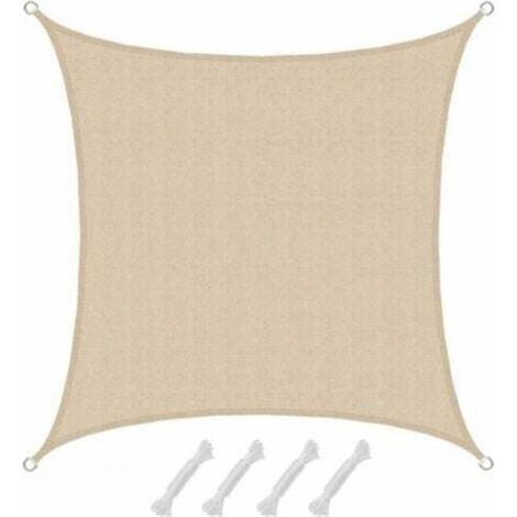 Voile D'Ombrage Uv 2x2 M Hdpe Carré Protection Solaire Toile De Jardin Beige