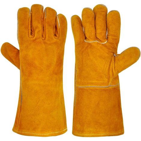 Gants De Cheminée Et Barbecue Ignifuges Pour Homme – Protection Contre La Chaleur, Soudeur, Four – Marron, Robustes Et Sûrs