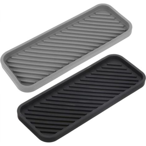 Lot De 2 Organiseurs D'Évier En Silicone 22,5 Cm X 8,7 Cm, Porte-éponge, Organiseur De Cuisine Et De Salle De Bain Pour Éponges, Brosses, Savon, Tapis De Drainage En Silicone (noir Et Gris)