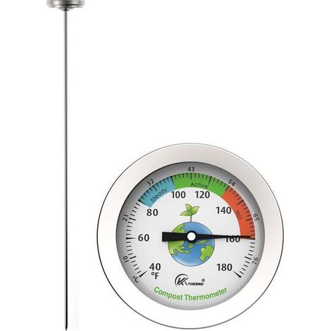 Thermomètre À Compost - Thermomètre À Cadran En Acier Inoxydable Pour Compostage Domestique Et Jardin - Cadran C & F De 54 Mm De Diamètre, A