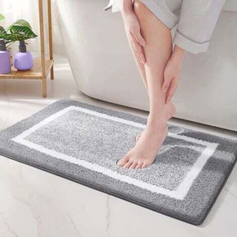 Tapis De Bain Antiderapant- 40 X 60 Cm - Gris,tapis Salle De Bain En Microfibre Douce,tapis De Bain Absorbant À Poils Longs, Lavable En Machine