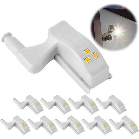 Lot De 10 Lumières Charnière Led Pour Charnière Porte Placard, Éclairage Spécial Avec Capteur Automatique, Lampe De Placard Sans Fil