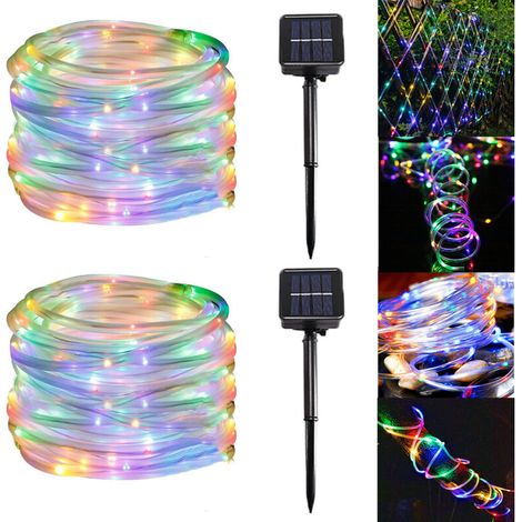 Guirlande Solaire Led En Fil De Cuivre, 2 Pièces, Étanche, Pour L'Extérieur, Éclairage D'Extérieur, Arbre De Noël, Jardin, 7m